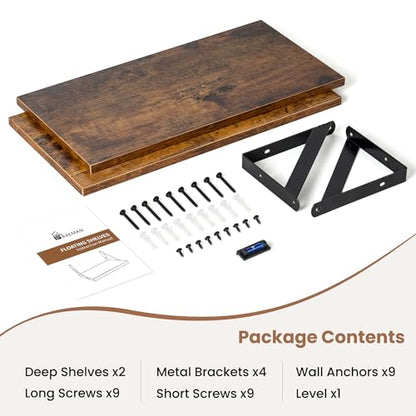 Axeman Floating Shelves for Wall, 16'' x 8'' Brown Wall Shelves Set of 2 - color: Rustic Brown, size: 16 Inch