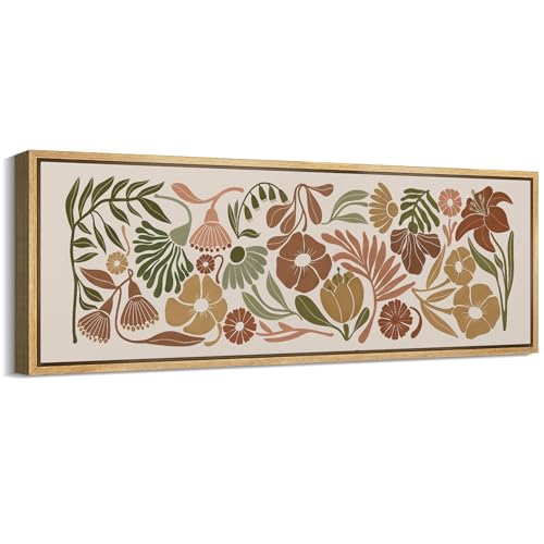 MUDECOR Large Framed Canvas Print Wall Art Serene Meadow Abstract Pastel Floral Illustrations Antique Retro Fine Art Illustrations Decorative Colorful for Bedroom - 60"x20" - color: A06-2402-na09, size: 60"L x 20"W