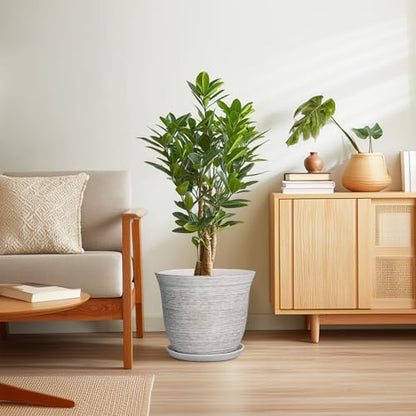 Ceramic Planter, 12 Inch Plant Pot with Drainage and Saucer, Grey - color: Grey-white, size: 12 Inch