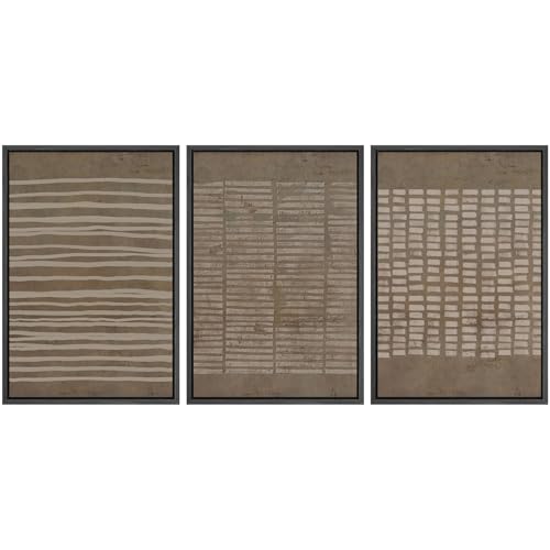 SIGNWIN Framed Canvas Print Wall Art Set Grunge Geometric Brown Line Art Graffiti & Street Art Abstract Illustrations Modern Art Decorative Nordic for Living Room, Bedroom, Office - 16"x24"x3 Black - color: A13-2209-m46, size: 16"x24"x3 Panels Black
