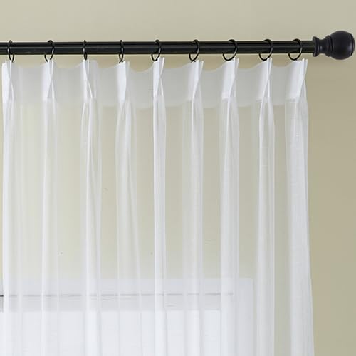 Pinch Pleated White Sheer Curtain & Drape 90 Inches Long Sliding Glass Door - color: Bright White, size: 50"W x 90"L (Pack of 1)