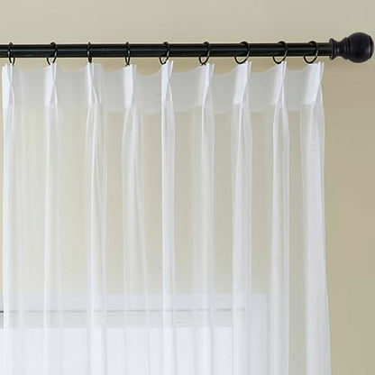 Pinch Pleated White Sheer Curtain & Drape 90 Inches Long Sliding Glass Door - color: Bright White, size: 50"W x 90"L (Pack of 1)