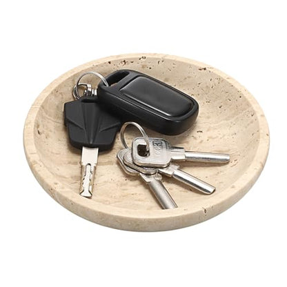 Hipiwe Small Key Bowl for Entryway 5.5" Round Travertine Jewelry Ring Dish - color: Beige, size: 5.5"