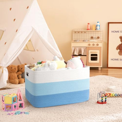OIAHOMY Blanket Basket Laundry Basket Dog Toy Basket 75L Light Blue - color: Gradient Light Blue, size: 22”x17”x12”