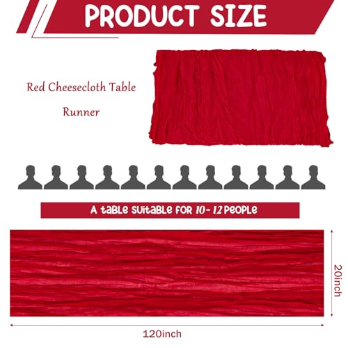 2 Pack 120 Inch Red Cheesecloth Table Runner Boho Rustic Gauze Sheer Romantic 10 FT Long Cheese Cloth Table Runner for Bridal Baby Shower Wedding Party Birthday Holiday Home Easter Decor - color: Red