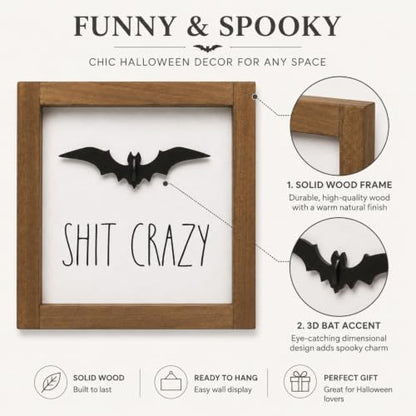 Halloween Sign with 3D Bat, Bathroom Wall Table Shelf Decor - color: white-2