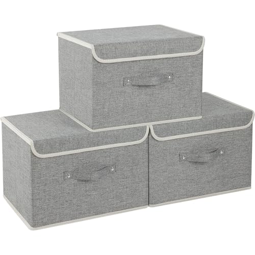Foldable Fabric Storage Cubes with Lids,Grey 15x9.8x9.8in,3 Pack - color: Grey, size: 15x9.8x9.8in(3-pack)