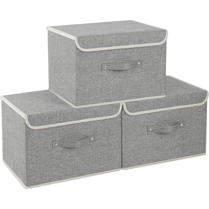 Foldable Fabric Storage Cubes with Lids,Grey 15x9.8x9.8in,3 Pack - color: Grey, size: 15x9.8x9.8in(3-pack)
