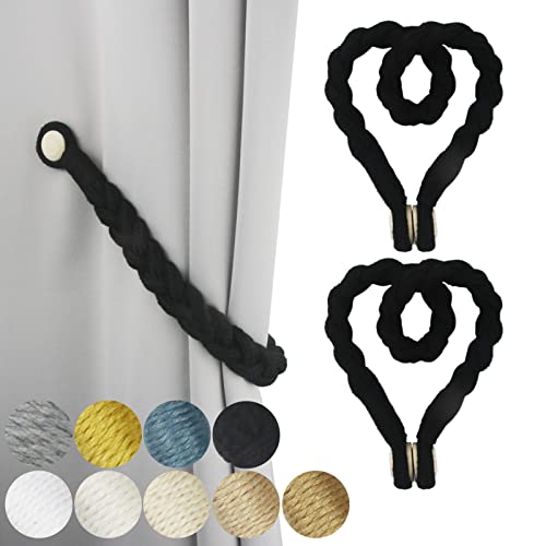 Magnetic Soft Curtain Tiebacks Rope Cotton Window Curtain Holdbacks Porlau - color: Black, size: 2 Pack