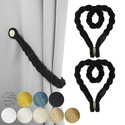 Magnetic Soft Curtain Tiebacks Rope Cotton Window Curtain Holdbacks Porlau - color: Black, size: 2 Pack