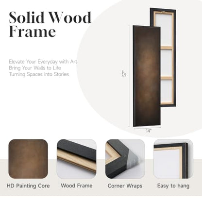 Framed Long Narrow Brown Abstract Moody Rustic Vertical Wall Art, 14x56 In - color: Brown, size: 56"L x 14"W