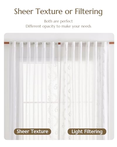 jinchan Floral Linen Curtains, Back Tab 50x96 Inch, 2 Panels White - color: S | White, size: 50"W x 96"L (Pack of 2)