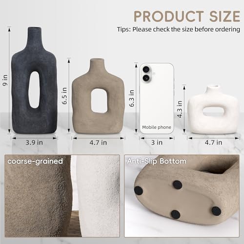 DREAMLOOM Ceramic Vase Set of 3, Black, Rust - color: Rust Red Combo - Hollow Design