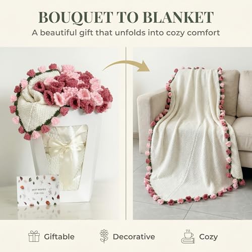 Lily of the Valley Crochet Flower Bouquet Blanket, Knitted Throw Blanket - color: Lily of the Valley, size: Large