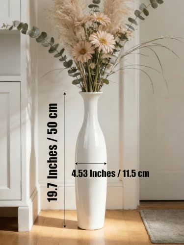 White Tall Ceramic Floor Vase, 19.7 Inch, Flared Rim Design