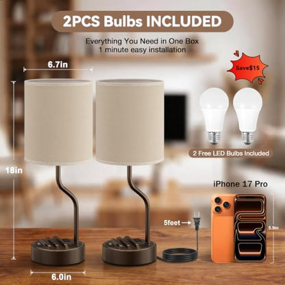 Fenmzee Bedside Lamps for Bedroom Set - 18" Beige Table Lamp for Nightstand - color: Beige & Coffee