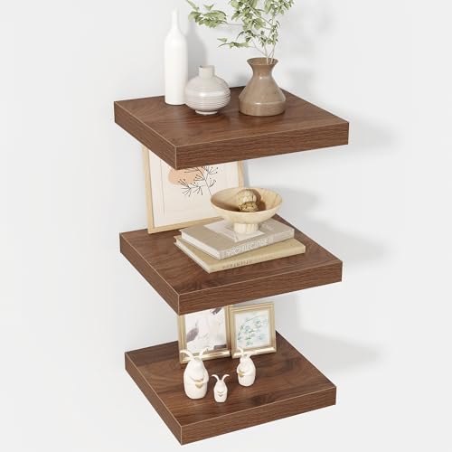Acovy 12 Inch Floating Shelves, 12" Deep Floating Shelf Wall Mounted, 12" Wall Shelves, Rustic Deep Bookshelf, Extra Deeper Display Shelves & Storage Shelves for Bedroom, Living Room, Set of 3 - color: Walnut, size: 12"Wx12"L-3pcs