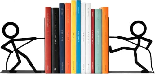 Metal Bookends Tug of War People Bookends Decorative Cute Book Ends for Shelves Bookshelf Home Office Desk Decorative Shelf Stoppers for Books Reading Decor Bookshelf Decor - color: Black - 1 Pair Tug of War People