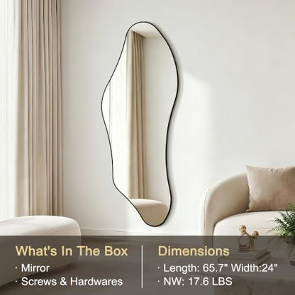 65.7"x24" Irregular Full Length Mirror, Abstract Wall Mirror - color: Black Irregular