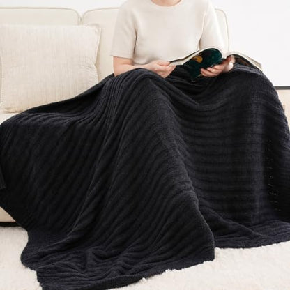 Battilo Black Throw Blanket for Couch, Soft Chenille Throw Blanket, 50"x60" - color: Black, size: 50"x60"