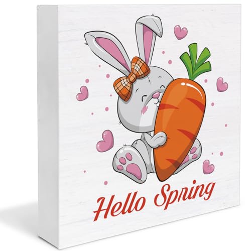 Spring Decor Hello Spring Bunny Wooden Sign, Farmhouse Spring Desk - color: a-5