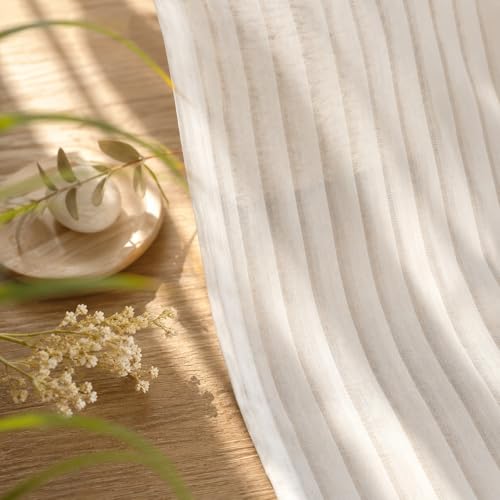 White Sheer Kitchen Curtains - Stripe Pattern Light Filtering Short Semi Sheer Curtains for Kitchen Cafe, Rod Pocket Window Drapes, 2 Panels, Each 30Wx30L Inches - color: White, size: 30"W x 30"L (Pack of 2)