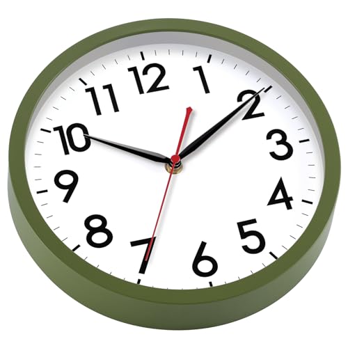 AKCISOT 10 Inch Wall Clock, Silent Battery Operated Analog Clock, Green - color: E_olive Green, size: 10 Inch