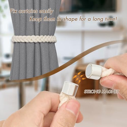 NICEEC 2 Pack Natural Cotton Rope Curtain Tiebacks Elegant Boho Style Magnetic Drape Tie Backs Soft Hand-Woven Rope Curtain Holdbacks for Home & Office Drapery (Cotton rope-01) - color: Cotton Rope-01, size: 2 Pack