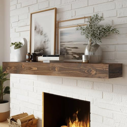 60x8x5in Pine Wood Fireplace Mantel Shelf, Weathered Brown - color: Weathered Brown, size: 60x5x8-hollow