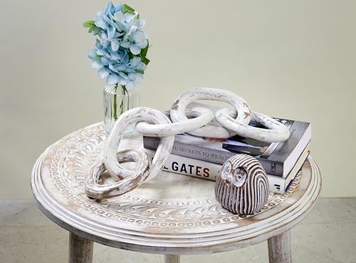Housewarming Gifts Wood Chain Link Decor Hand Carved 5-Link Wood Knot Decorative Chain, Rustic Decorative Object Large Wooden Chain for Home Living Room Coffee Table Farmhouse 16 x 4 x 2 (White)