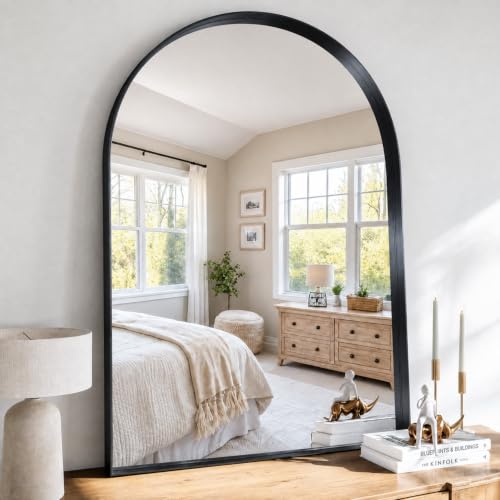48"x36" Black Arched Mirror, Arched Wall Mirror with Metal Frame, Wall Mounted Large Arched Mirror for Living Room, Restroom, Entryway, Tempered Glass, Modern Home Decor - color: Black-square Corner, size: 48"L x 36"W