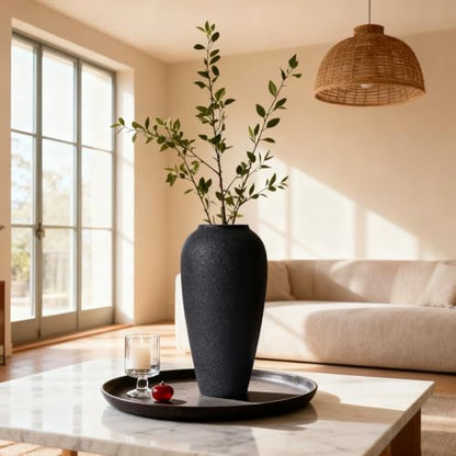 Rustic Ceramic Vase – 13.4" Large Black Ceramic Vase for Home Decor, Modern Terracotta Floor Vase for Living Room, Entryway, Kitchen, Black Vases for Centerpieces, Housewarming Gifts