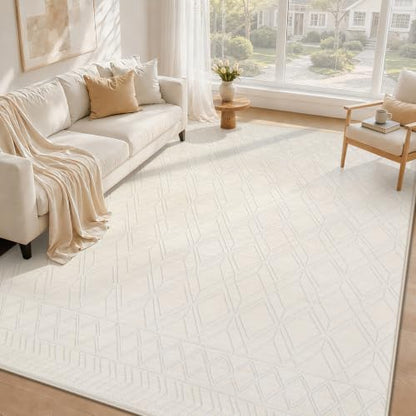 5x7 Area Rugs Washable Rug: Geometric Moroccan Farmhouse Rugs Large Living Room Rug Modern Neutral Soft Non-Slip Low Pile Printed Pattern Carpet for Bedroom Dining Room Nursery Office (Beige, 5'x7') - size: 5' x 7' (Rectangular)