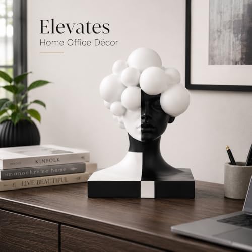 Checkered Modern Abstract Bust Statue for Home Decor, Black and White Art Face Sculpture,Large Resin Woman Head Figurine, Decorative Objects for Bookshelf, Coffee Table, Entryway, Office Desk Decor