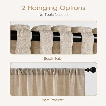 Warm Beige Sheer Linen Curtains for Living Room Bedroom 84 Inches Long - color: Warm Beige, size: 52"W x 84"L (Pack of 2)