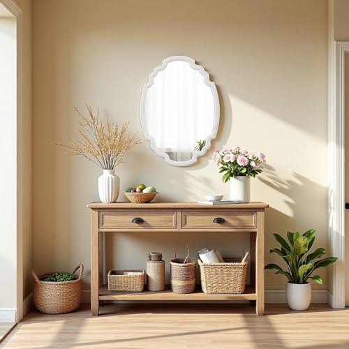 Rustic Oval Mirror 22 X 30 Inch, Distressed White, Wood Framed - color: Oval, White, 21.8 X 29.9
