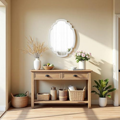 Rustic Oval Mirror 22 X 30 Inch, Distressed White, Wood Framed - color: Oval, White, 21.8 X 29.9