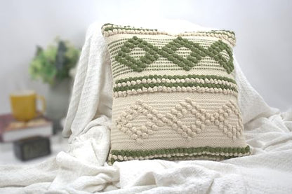 TreeWool 100% Cotton Woven Throw Pillow Cover (Pack of 1, 18" x 18", Green) - color: Green