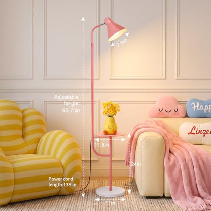 Pink Floor Lamp with Shelf, Dimmable LED Reading Standing Lamp - color: Pink