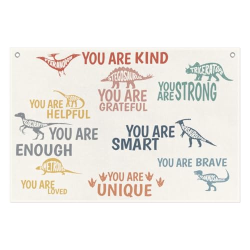 Dinosaur Motivational Poster Linen Canvas Banner Kids Room Decor Playroom - color: Be Kind Dinosaurs