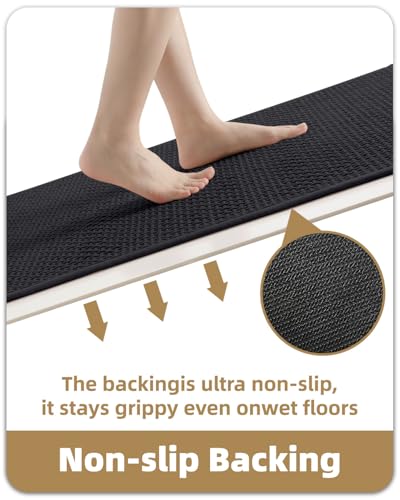 Color&Geometry Black 60x24 Waffle Bath Mat, Rubber Non Slip Bathroom Rug - color: Black, size: 24"x60"