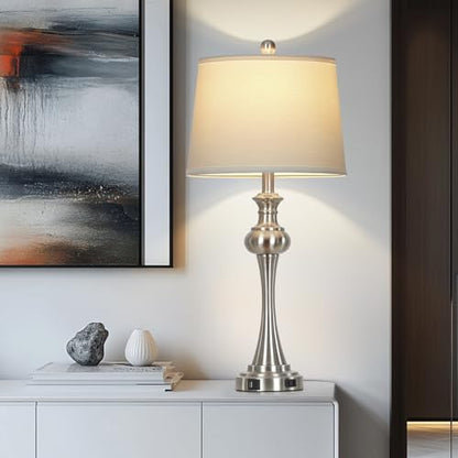 CINSARY Silver Table Lamp for Living Room, 29" Bedside Lamp with USB C+A - color: Silver