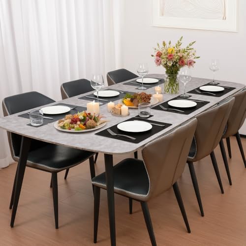 Vinyl Placemats Set of 4, Dual Sided Place Mats with Drink Coasters - color: Black/Dark Gray Two-tone, size: Set of 4