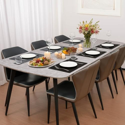Vinyl Placemats Set of 6, Dual Sided Place Mats with Drink Coasters - color: Black/Dark Gray Two-tone, size: Set of 6