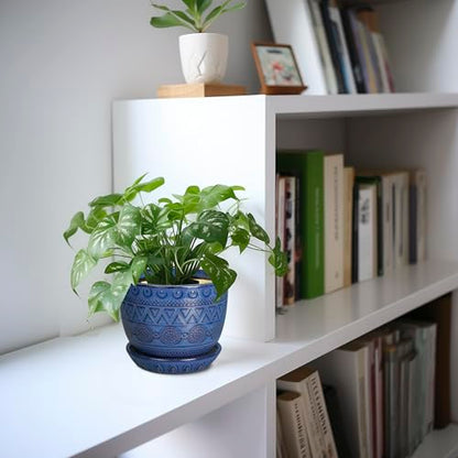 G EPGardening Pot for Plants, 5 Inch Ceramic Planter, Blue - color: Triangle Blue