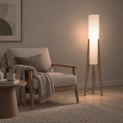 Log Wood Tripod Floor Lamp,Modern Farmhouse Style,50 Inch Height - color: Natural Wood