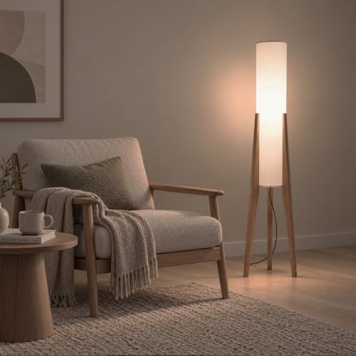Log Wood Tripod Floor Lamp,Modern Farmhouse Style,50 Inch Height - color: Natural Wood