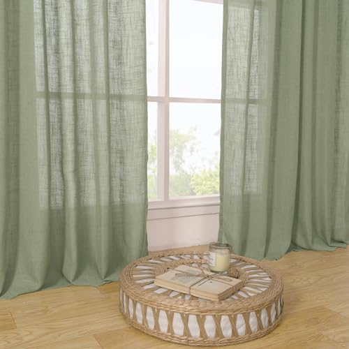 LAMIT Short Linen Window Curtains 30 inches Long 2 Panels, 34 x 30 Inch - color: Sage Green, size: 34"W x 30"L (Pack of 2)