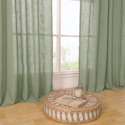LAMIT Short Linen Window Curtains 30 inches Long 2 Panels, 34 x 30 Inch - color: Sage Green, size: 34"W x 30"L (Pack of 2)
