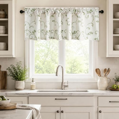 VOGOL Vines Embroidered Curtains Valance, Rod Pocket Valances for Windows, 52 x 18 Inch, Grass Green - color: Green, size: 52"W x 18"L (Pack of 1)